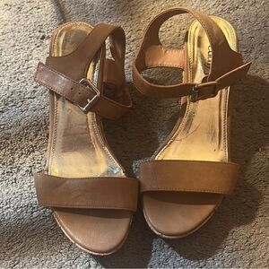 Cathy Jean Tan Strappy Wedge Sandals